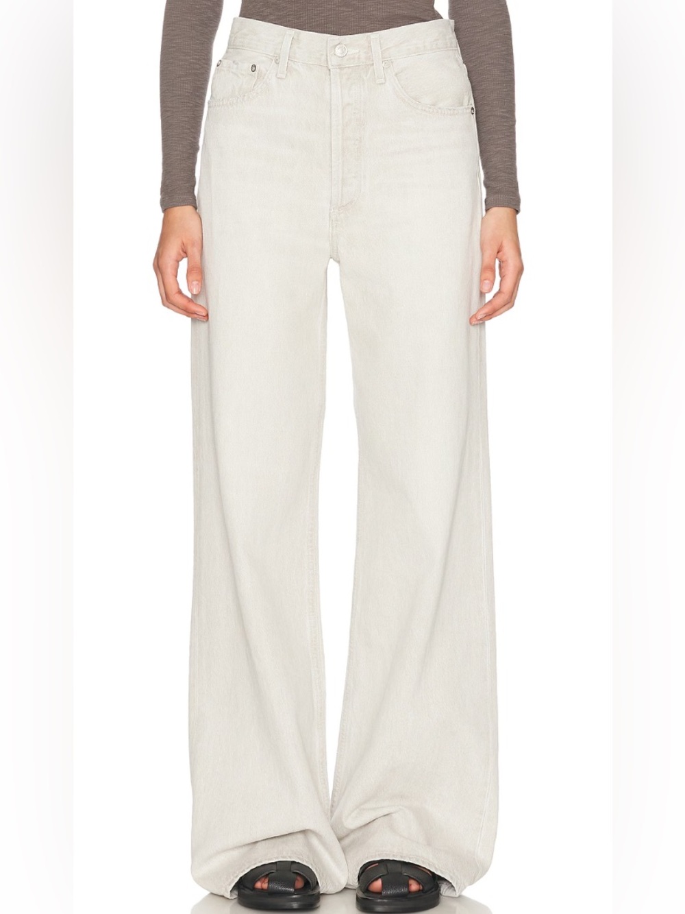 NWT AGOLDE Dame High-Rise Wide-Leg Jeans Neutral/Ivory- 27- MSRP $258